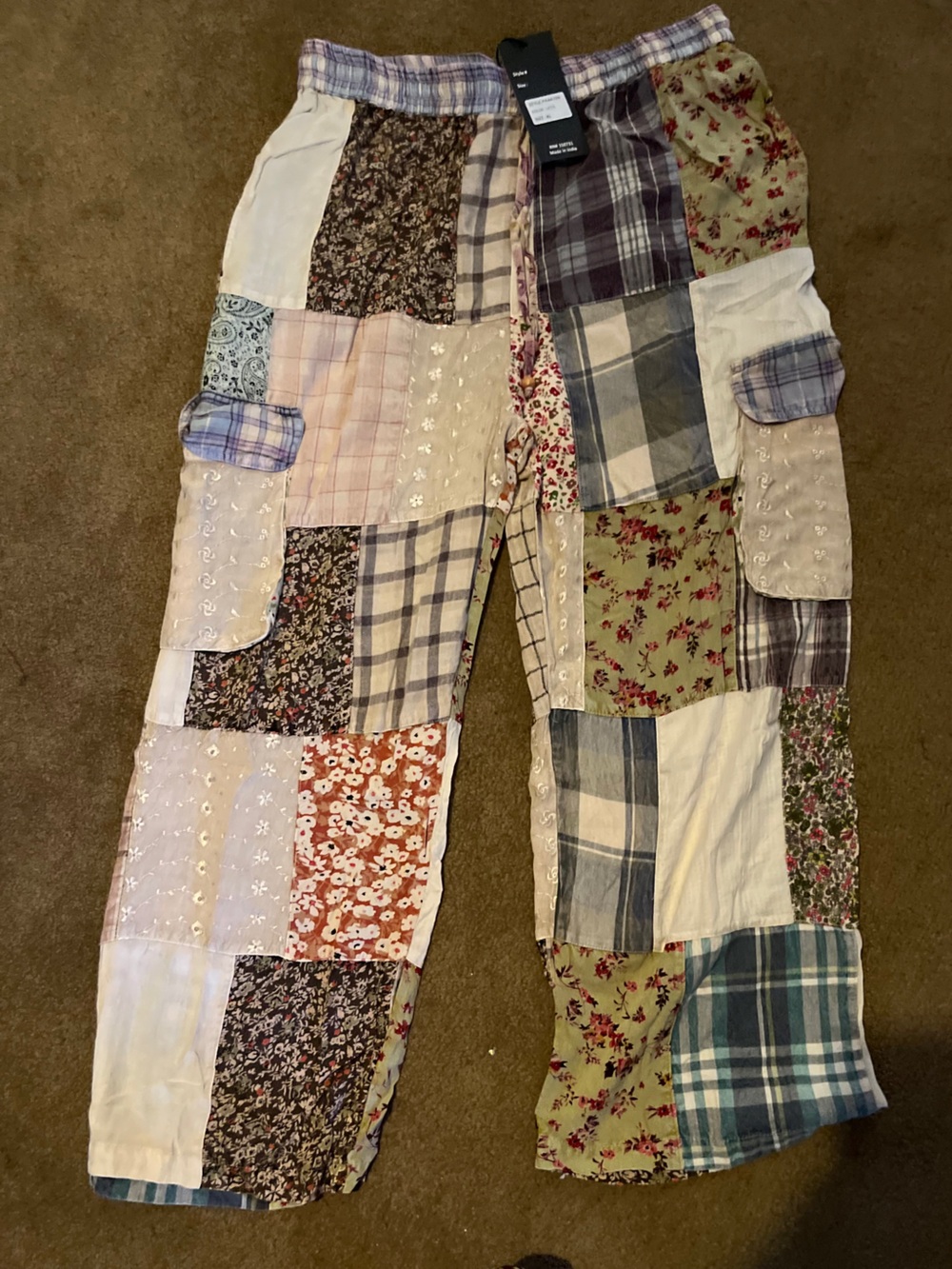 NWT Young Threads Patchwork Floral & Plaid Cargo Pants - Picture 10 of 10